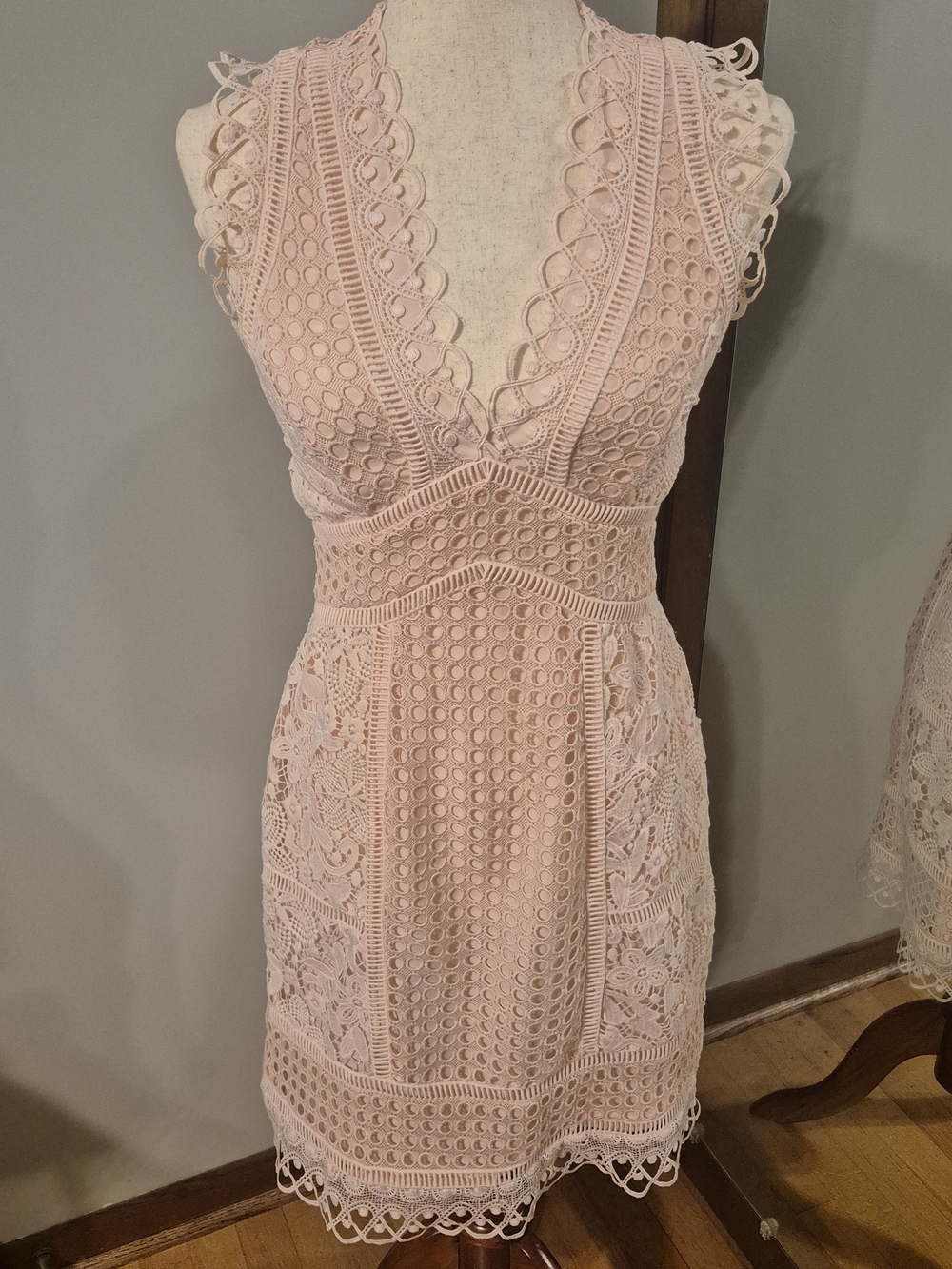 French Connection Blush Pink Crochet Detail Dress